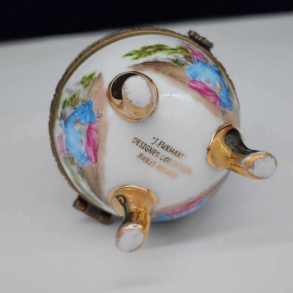 Porcelain Footed Egg Trinket Presentation Box Courting Scene VTG 4" J. Furmani - Picture 9 of 10